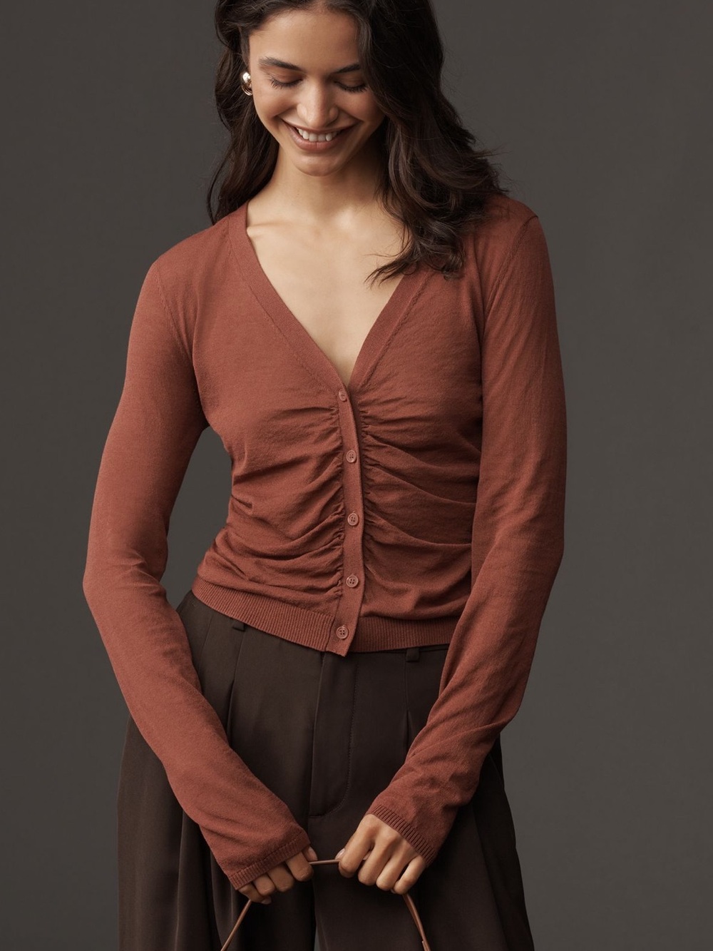 Nwt ruched cropped cardigan sweater anthro